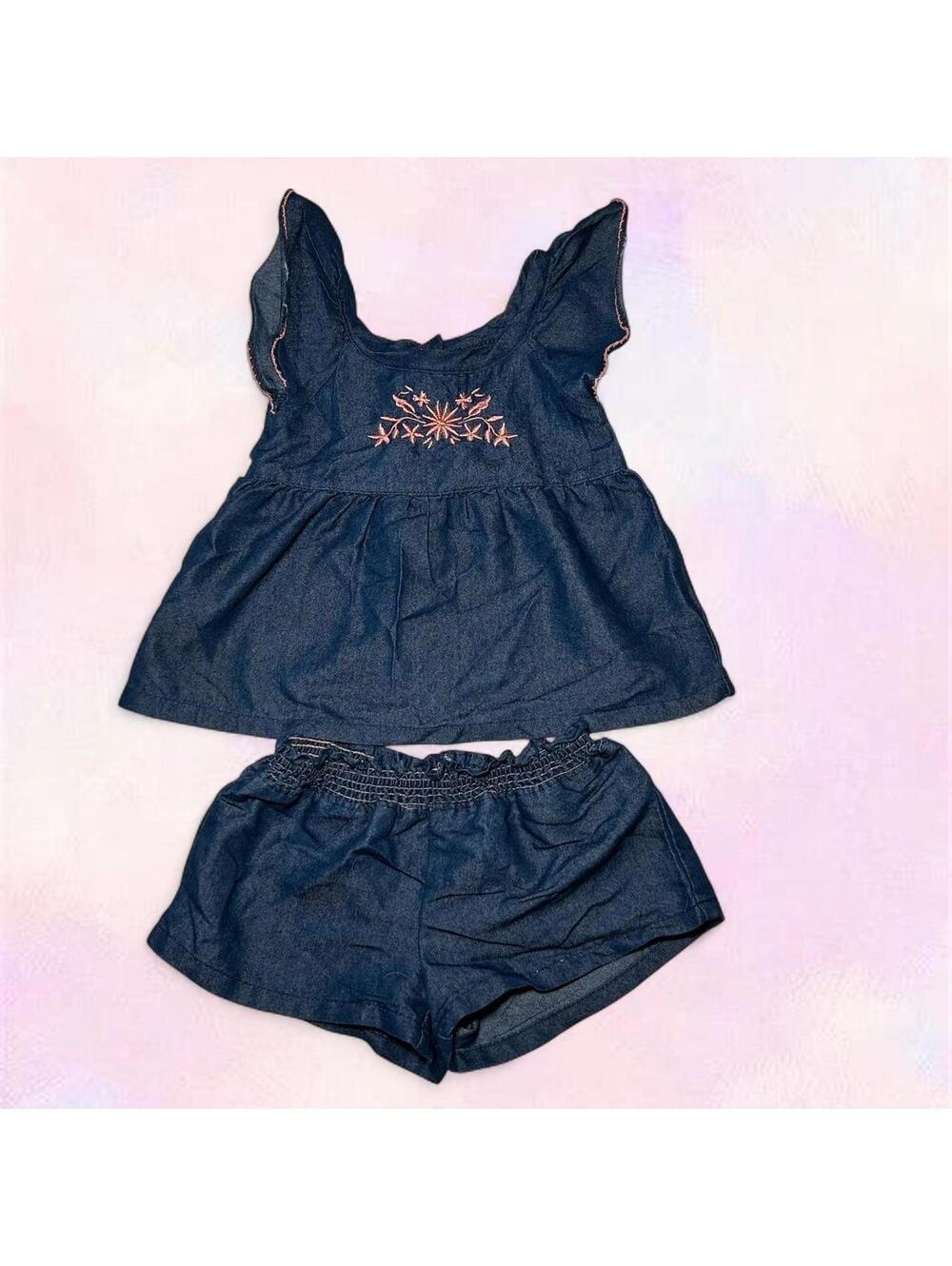 Penelope Mack Jean With Pink Embroidery Children’s 2-Piece Set 24 Months